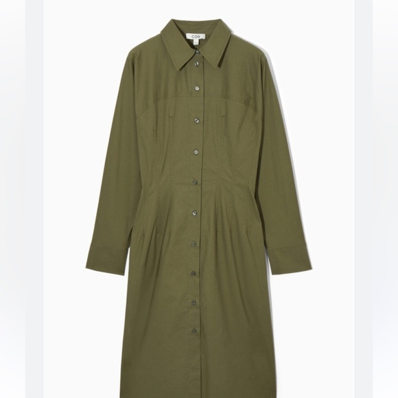 COS Dresses & Skirts - COS Women’s WAISTED MIDI SHIRT DRESS in Green Size 14 Business Casual Resortwear
